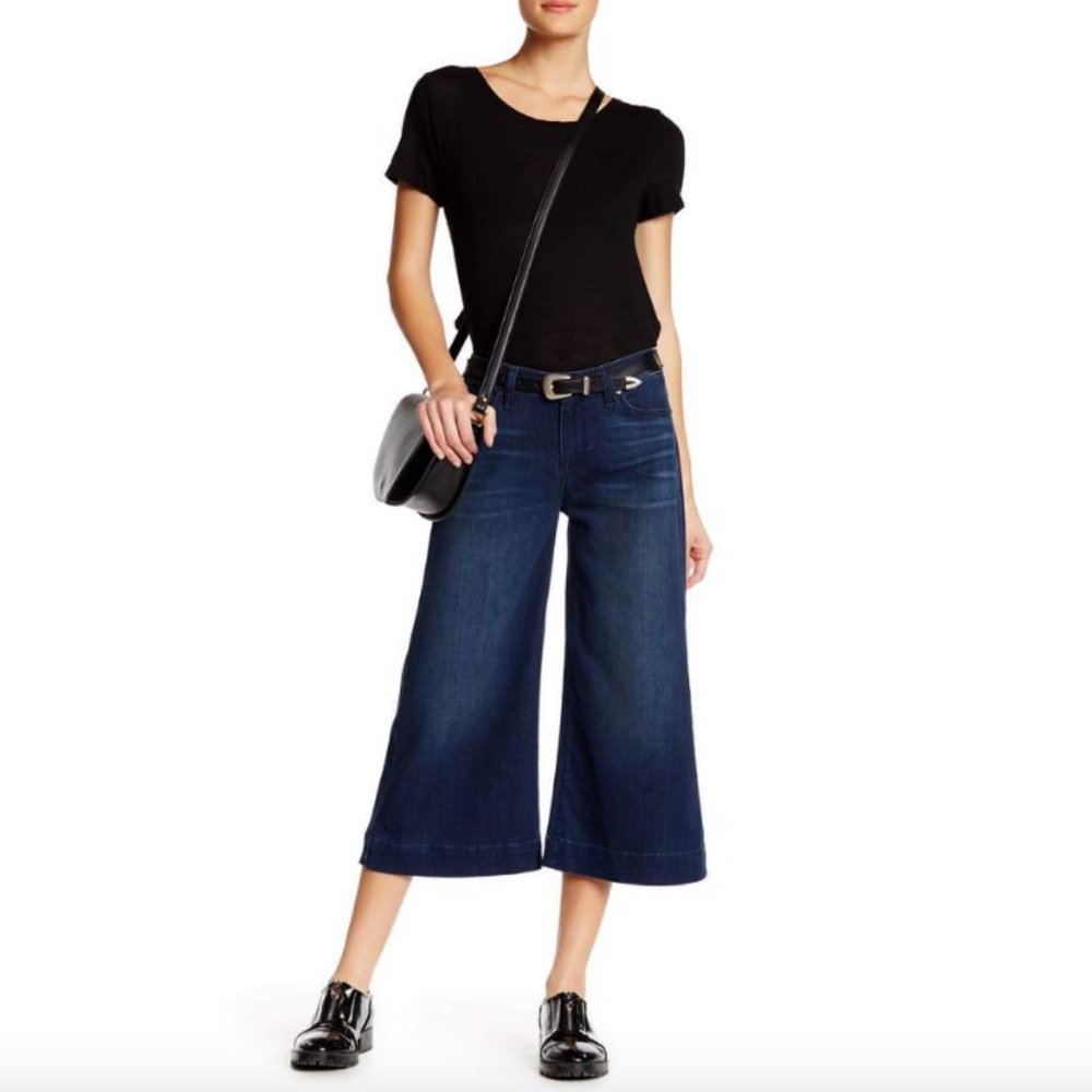 Genetic Denim dark wash flared cropped jeans denim culottes Leah Lennox stretch